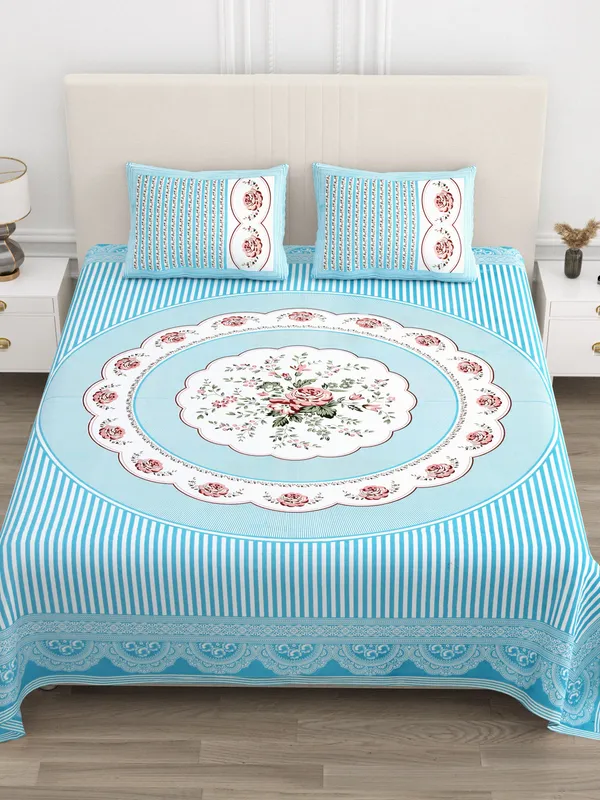 Blue_Cotton_Rajwada_Pushp_Medallion_Collection_Double_Bedsheet_With_Pillow_Cover_100_X_108_Cm